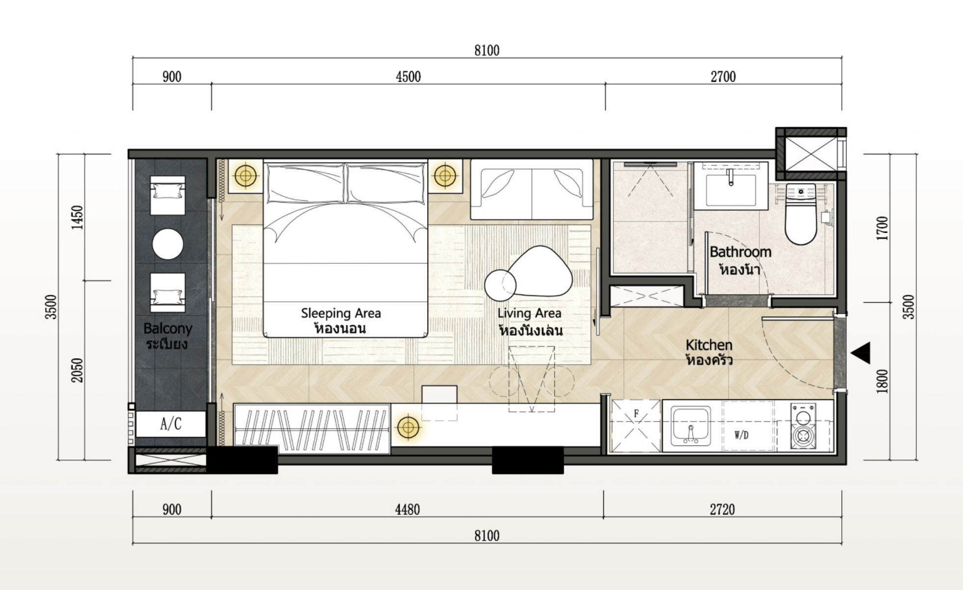 Планировка Studio в LEVEL Pratumnak